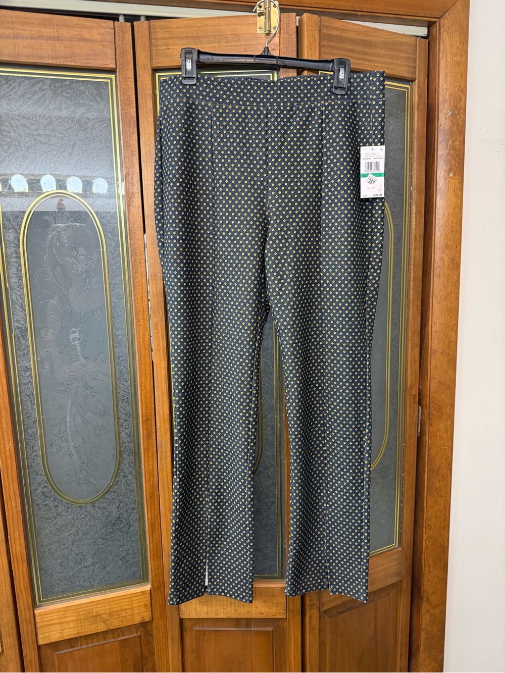 Michael Kors Ladies Navy and Gold Diamond Patterned Pants, BRAND NEW